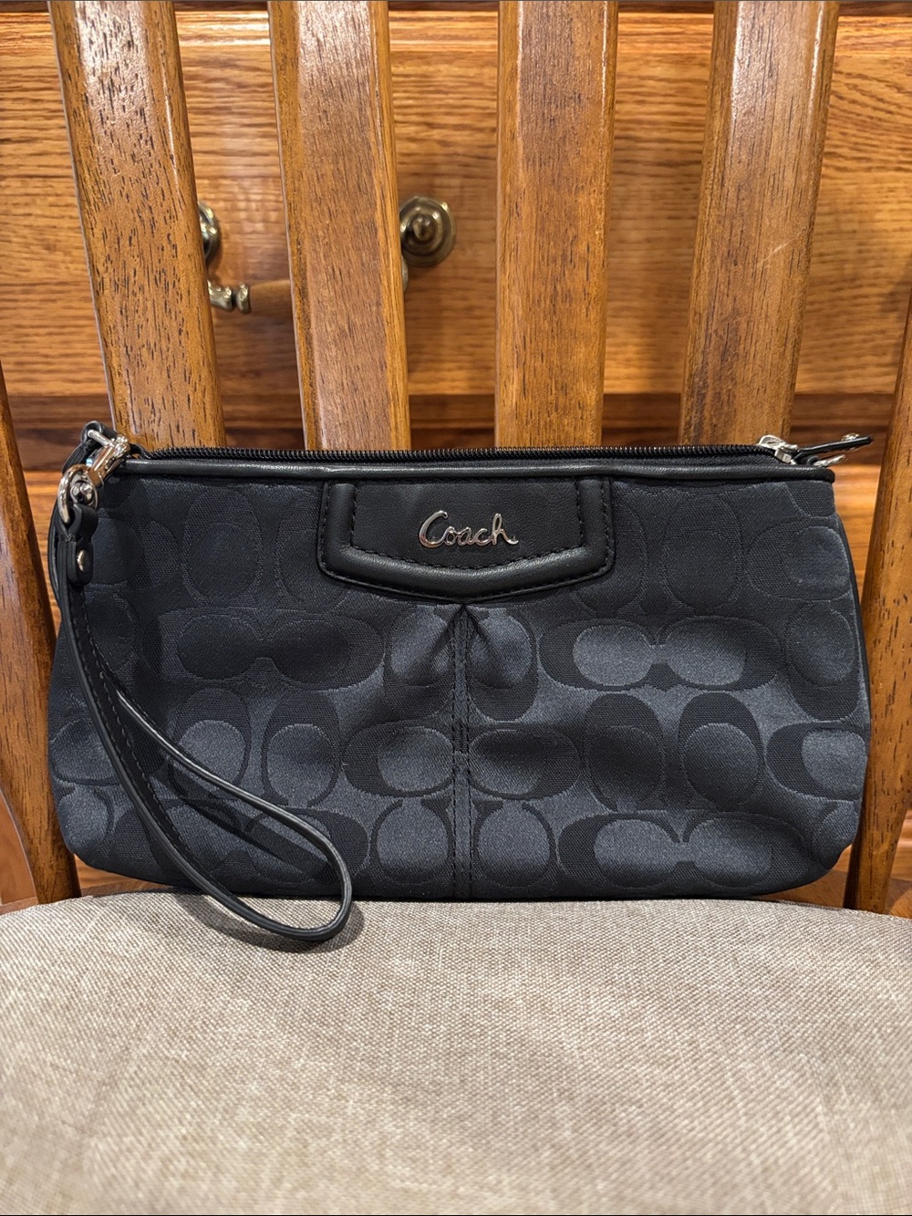 Coach Black Signature Wristlet Clutch with Removable Strap